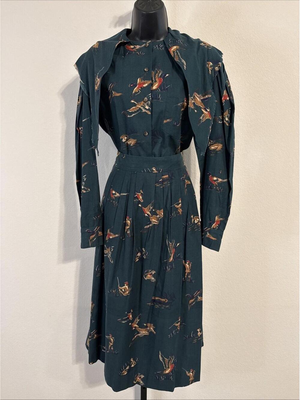 RARE Vintage 80s Ralph Lauren Pheasant Print Skirt Set (Top 8) (Skirt 12)